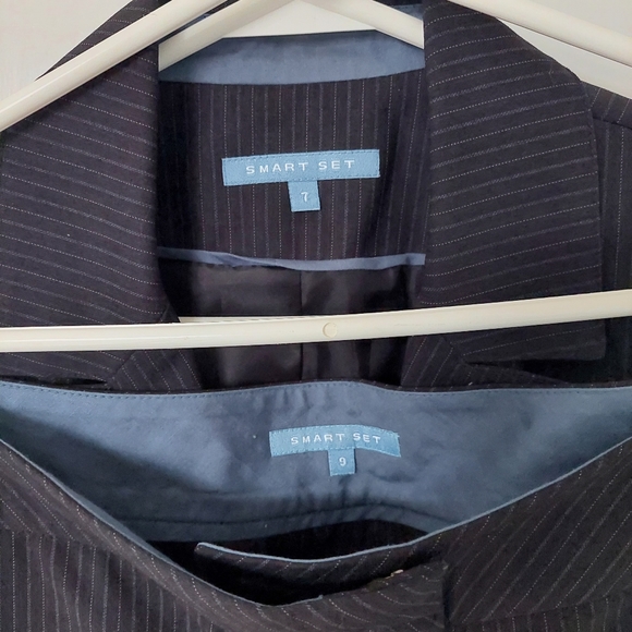 Smart Set Black With Blue/White Stripes Pants Suits Set, Size 7/9 - Picture 7 of 14